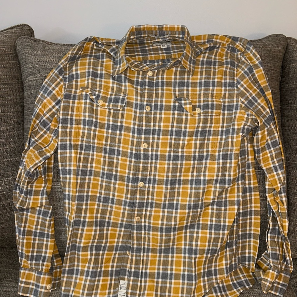Lucky Brand Men's Yellow and Gray Plaid Shirt